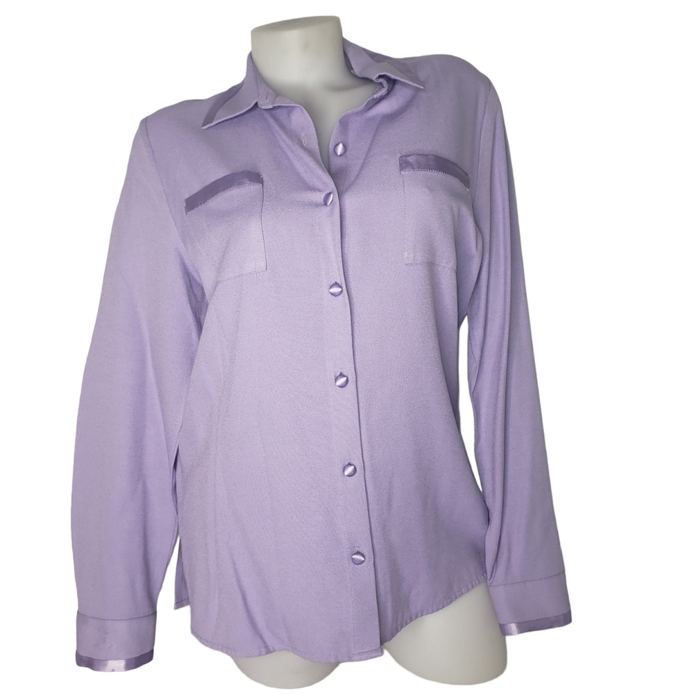 CROFT & BARROW Purple Button Down Blouse with Satin Detail Size Medium